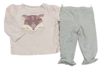 2set - Bílo-růžové pruhované triko s liškou + legíny C&A