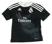 Černé vzorované sportovní funkční tričko s pruhy a nápisem Adidas