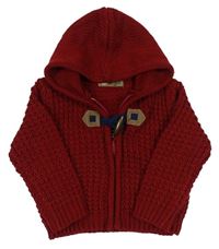 Červený vzorovaný propínací svetr s kapucí 