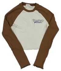 Smetanovo-hnědé žebrované crop triko s nápisy H&M