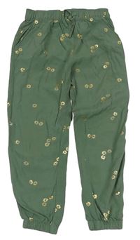 Khaki květované lehké kalhoty zn. H&M