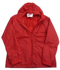 Červená šusťáková sportovní bunda s logem a kapucí zn. Adidas
