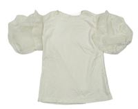 Bílé tričko s organzovými balonovými rukávy 
