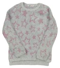 Šedý chlupatý svetr s hvězdamizn. H&M