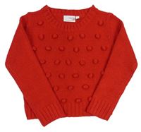 Červený pletený svetr s bambulkami Next
