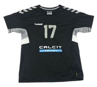 Černo-šedo-bílé funkční sportovní tričko s číslem hummel