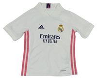 Bílé sportovní funkční tričko s logem a růžovými pruhy zn. Adidas