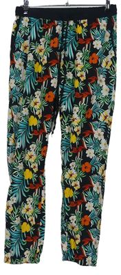 Dámské černo-květované volné letní kalhoty Pep&Co