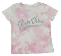 Bílo-růžové batikované tričko s nápisem C&A