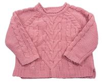 Růžový svetr s copánkovým vzorem Tu