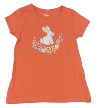 Oranžové tričko s králíčkem a kytičkami Topolino