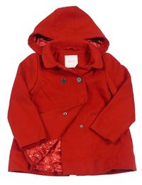 Červený flaušový jarní podšitý kabát s kapucí Next