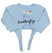 Světlemodré crop triko s motýlkem a nápisem PatPat