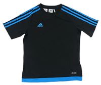 Černo-modré sportovní funkční tričko s pruhy a logem zn. Adidas