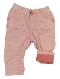 Neonově růžové plátěné podšité kalhoty se srdíčky 