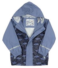 Tmavomodro-modrošedá nepromokavá bunda s lodičkami a kapucí lupilu