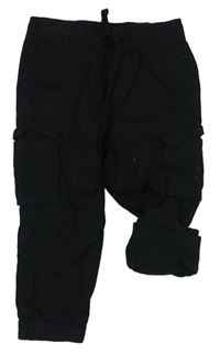 Černé plátěné podšité cargo cuff kalhoty Matalan