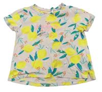 Světlerůžové tričko s nápisy a citrony H&M
