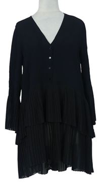 Dámksá černá halenková tunika s plisovanými volánky Zara