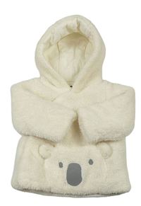 Smetanový chlupatý zateplený kabátek s medvídkem a kapucí