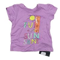 Fialové triko s nápisy a sluníčkem Primark