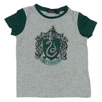 Šedo-tmavozelené tričko s erbem - Harry Potter