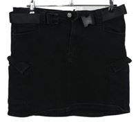 Dámská černá riflová sukně s kapsami a páskem PrettyLittle Thing