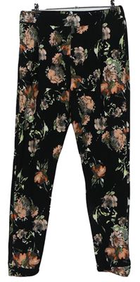 Dámské černé květované lehké kalhoty Peacocks 