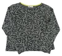 Šedo-černé melírované úpletové triko se srdíčky zn. H&M