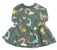 Khaki bavlněné šaty s dinosaury a obrázky Next 