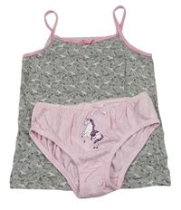 2set-Šedá košilka s jednorožci + Růžové kalhotky s koníkem Primark