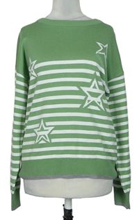 Dámský zeleno-bílý pruhovaný svetr s hvězdičkami TU 