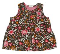 Hnědé květované manšestrové šaty H&M
