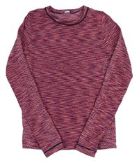 Růžovo-tmavomodro-vínové melírované funkční sportovní triko