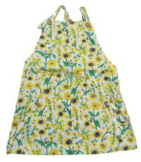 Smetanovo-žluté cargo plátěné šaty s kytičkami a čmeláčky KITE