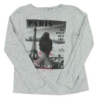 Světlešedé melírované triko s Eiffelovkou a dívkou Page