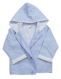 Modro-bílá pruhovaná lehká plátěná podšitá bunda s kapucí 