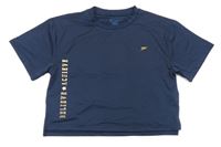 Tmavomodré sportovní crop tričko s nápisem Primark 