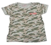 Khaki-šedo-růžové army tričko s nápisem Primark