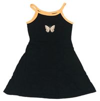 Černé bavlněné šaty s motýlem a neonovým lemem Matalan