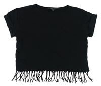 Černé crop tričko s třásněmi New Look