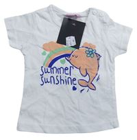 Bílé tričko s delfínkem a dunou a nápisy cute baby