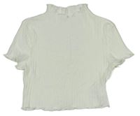 Smetanové žebrované crop tričko SHEIN