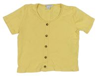 Žluté žebrované crop tričko s knoflíky Primark