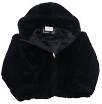 Černá kožešinová podšitá bunda s kapucí Primark