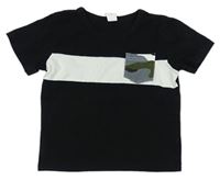 Černo-smetanové tričko s army kapsou Shein