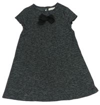Černo-šedé melírované úpletové šaty s mašlí zara