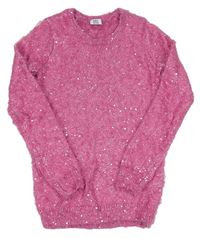 Růžový chlupatý svetr s flitry L&D