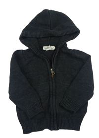 Černý melírovaný propínací svetr s kapucí zn. H&M