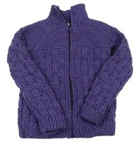 Tmavofialovo-modrý melírovaný pletený propínací svetr 